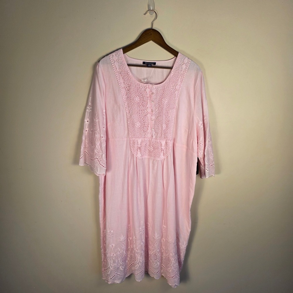 NWT Roaman's Pink Cotton Eyelet Lace Dress Womens 22W Boho Embroidered Cottageco - Picture 2 of 13